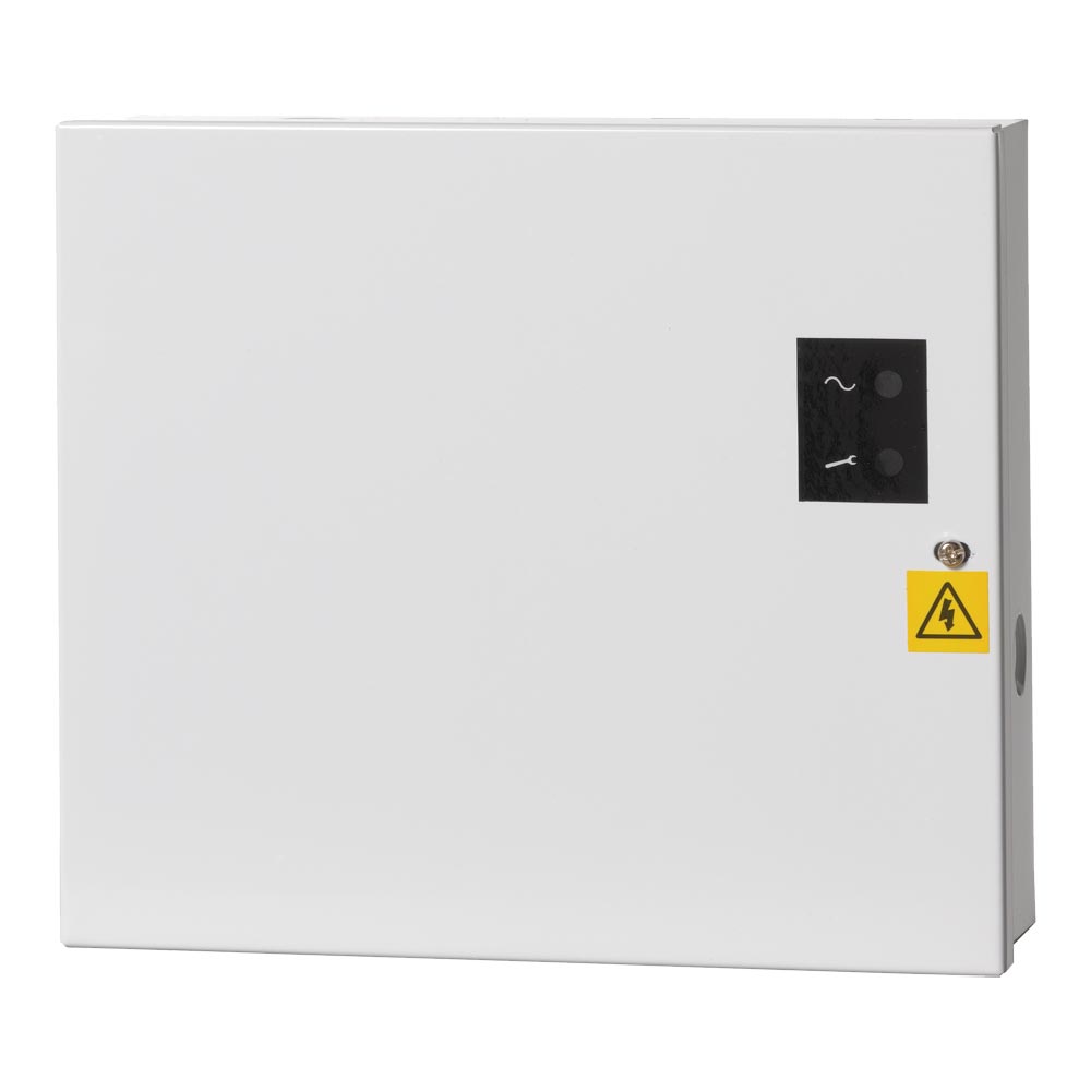 Schaltnetzteil 12 V / 1 A im weißen Stahlblechgehäuse mit Statusanzeige, frontansicht, weiß