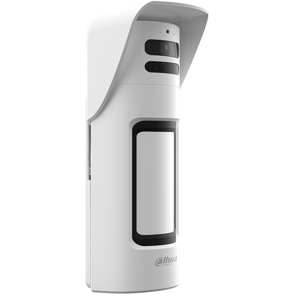 Von Links Dahua Funk Außen-PIR-Bewegungsmelders mit Kamera und Schutzdach, weiß