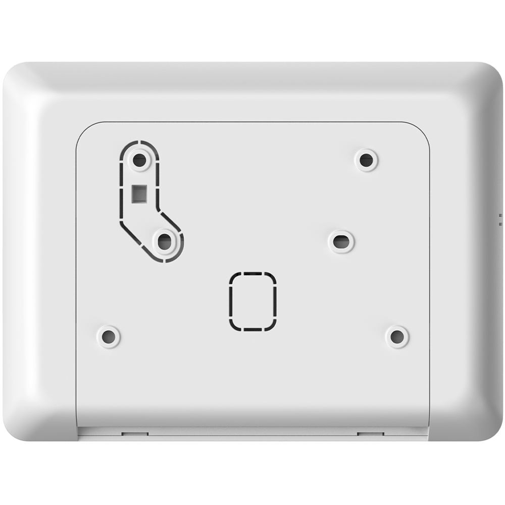 Rückseite eines Dahua Funk-Bedienteils in Weiß mit Befestigungspunkten und Öffnungen zur Wandmontage