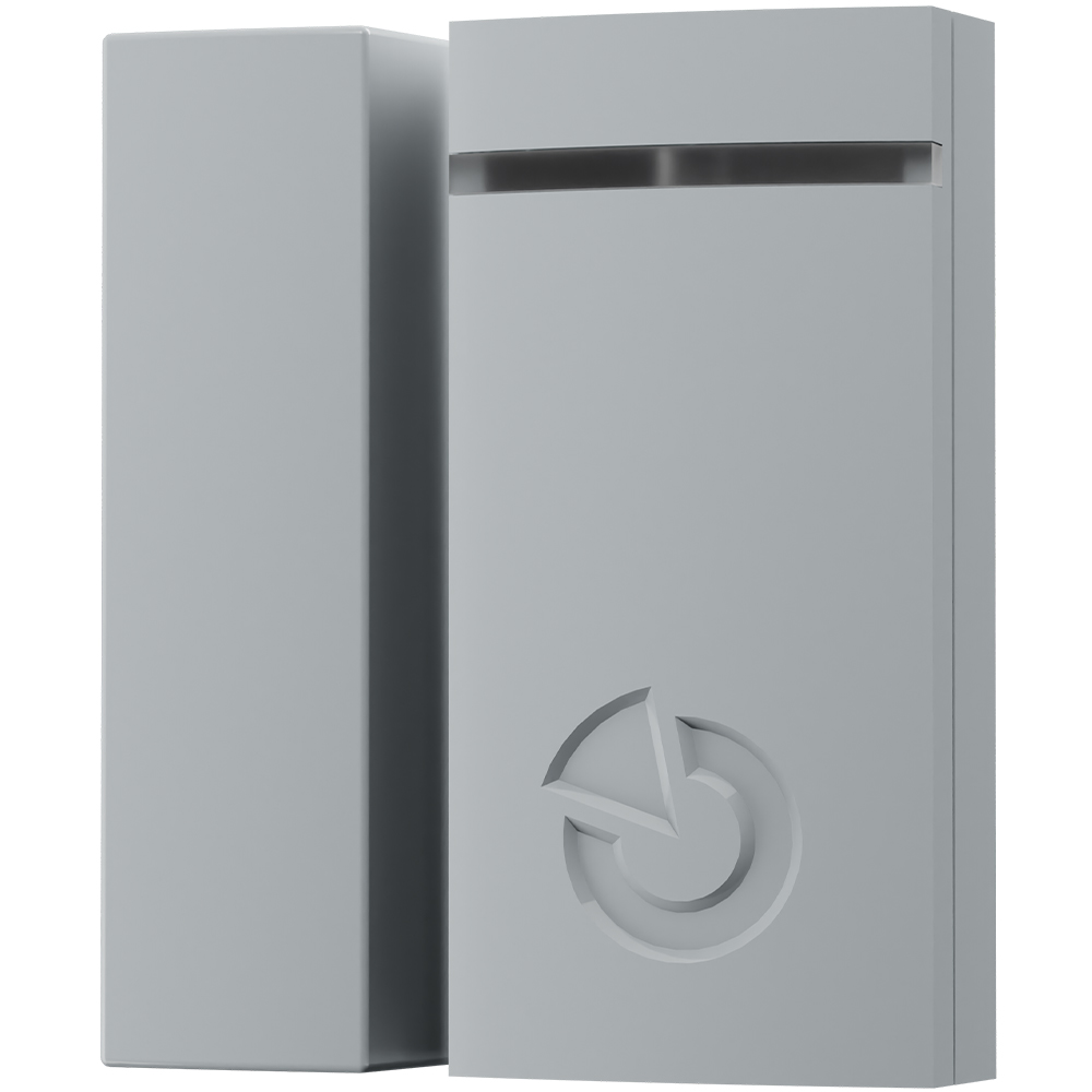 Jablotron BUS-Magnetkontakt klein, grau, Frontansicht mit Sensorgehäuse und Magnet