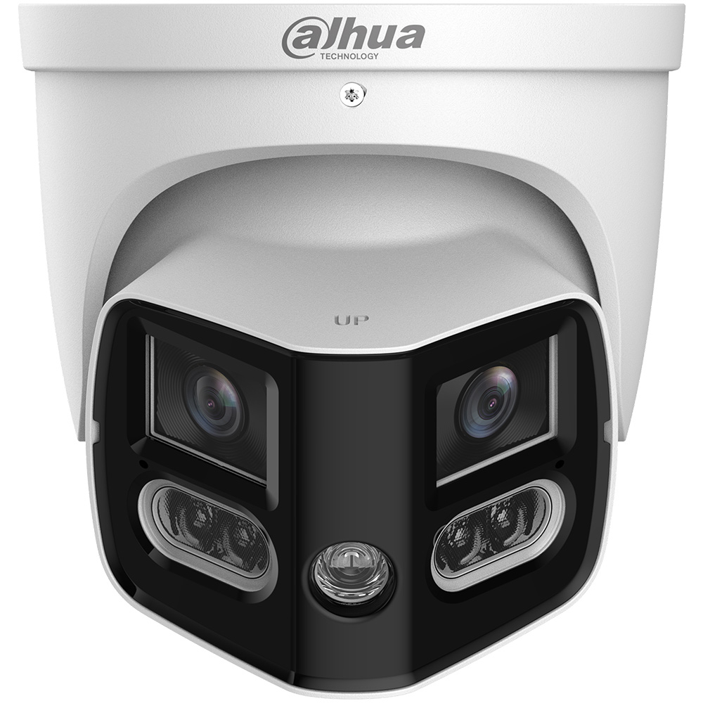 weiße Dual-Lens-Eyeball-Kamera mit Dahua Logo, frontansicht