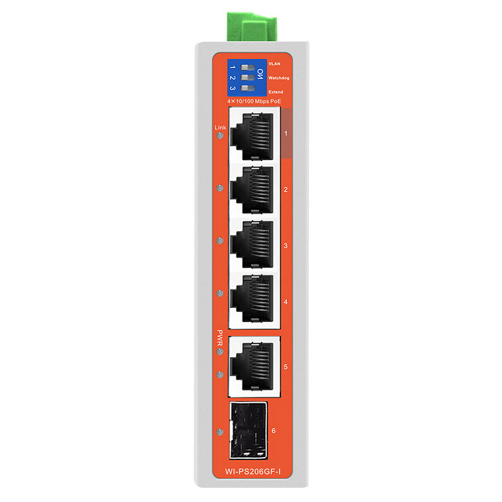 Witek PoE-Switch, 6 Ports, 4 Ports PoE, 1 Port SFP, 250m, Desktop, DIN-Schiene, Wandmontage-2