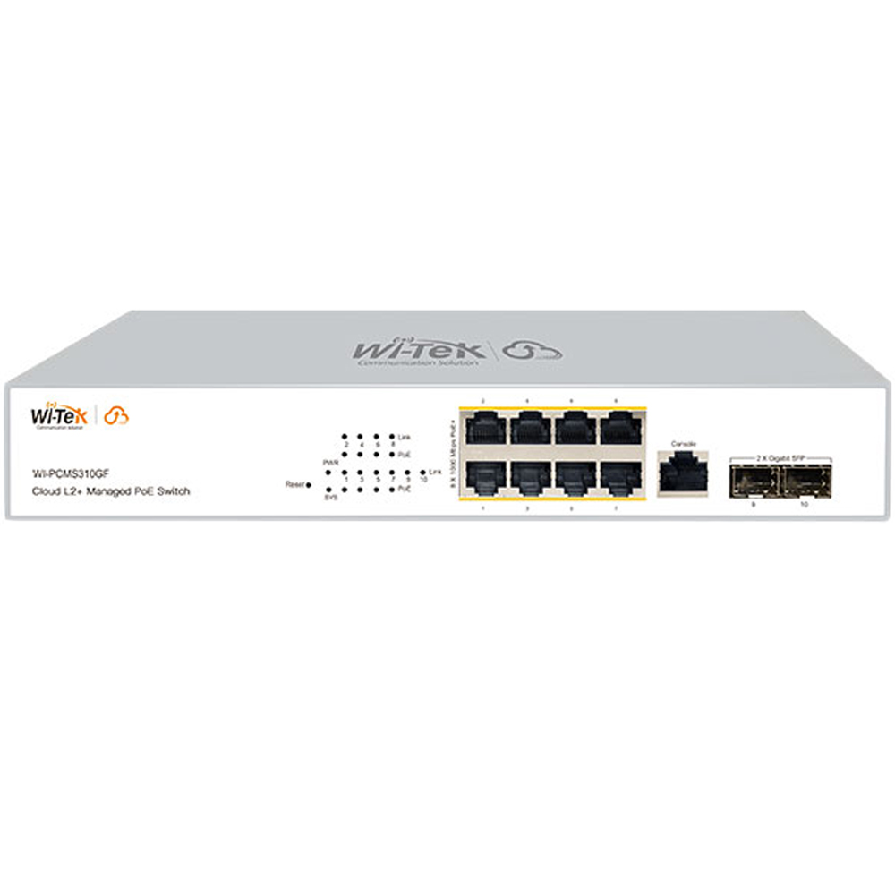 Witek PoE-Switch, 10 Ports, 8 Ports PoE, 2 Ports SFP, cloud managed, Desktop, Rack-3