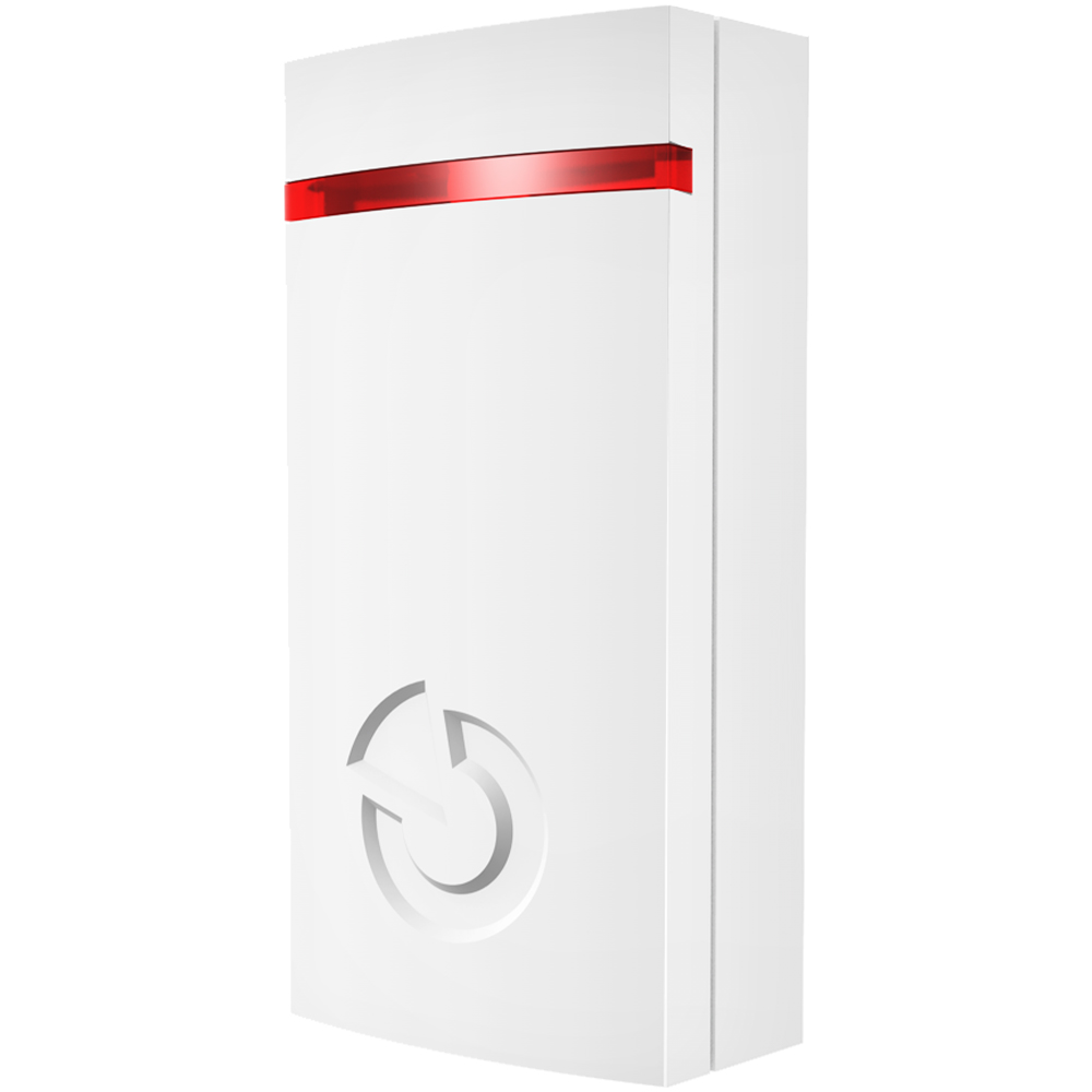 Jablotron BUS-Temperaturmelder mit LED-Statusanzeige, weißes Gehäuse, schräge Frontansicht