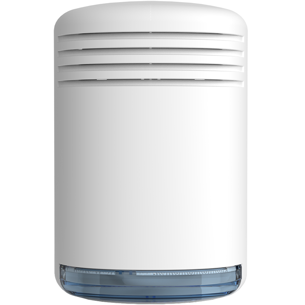 Aritech Transceiver-Modul im weißen Sirenengehäuse, Frontansicht mit Lüftungsschlitzen und transparenter Unterkante