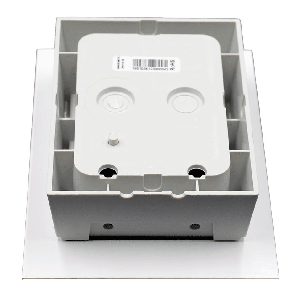 Unterputzmontageplatte aus Kunststoff, weiß, mit Kabeldurchführungen und Befestigungspunkten, Rückansichtweiß-1