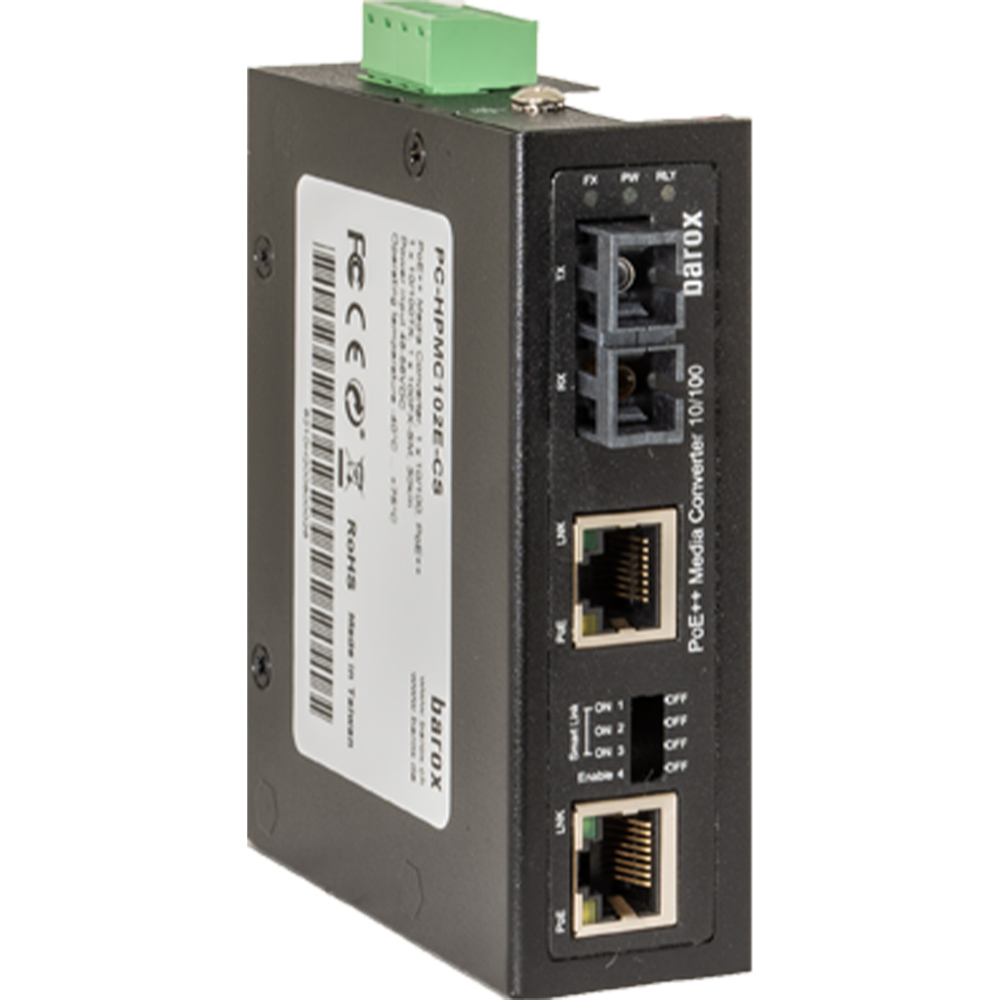 Medienkonverter, PoE++, IP30, Hutschiene, Desktop