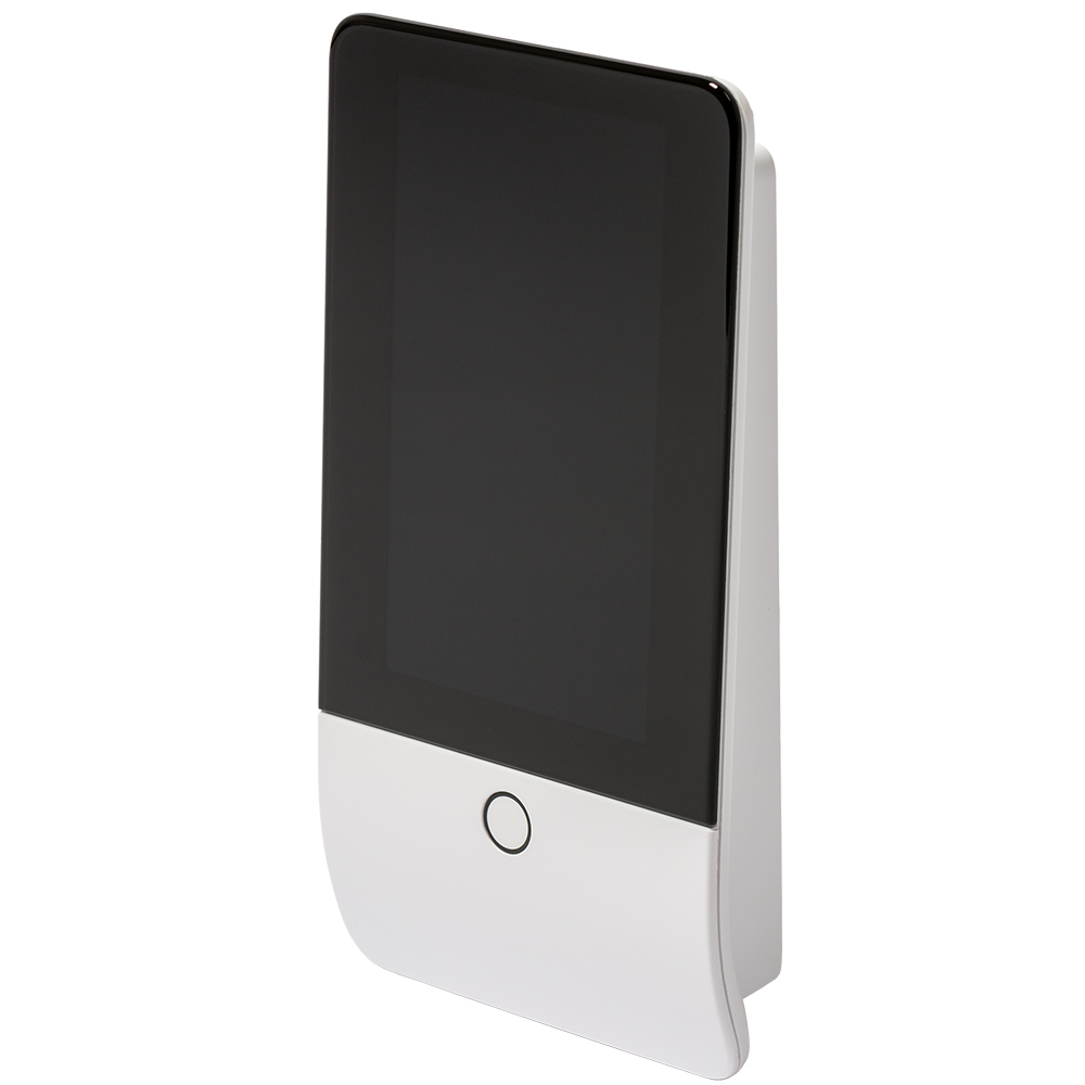 Jablotron 5" Funk-Touchbedienteil NATUS, weiß, schräge Frontansicht