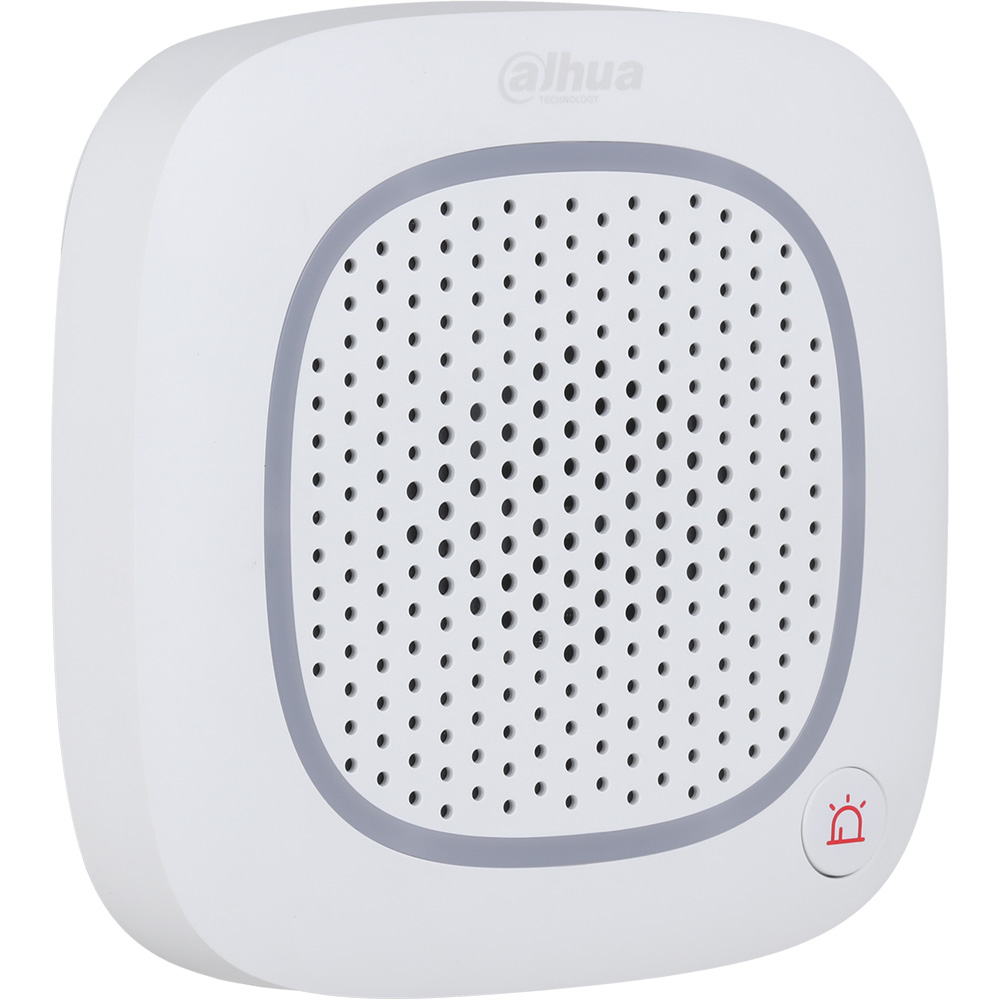 Dahua Funk-Innensirene mit Intercomfunktion, Grad 2, 100 dB, weiß, schräge Ansicht nach rechts