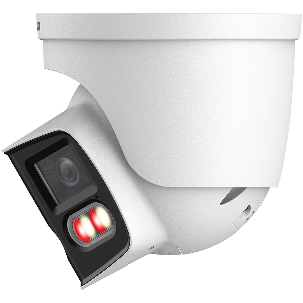 Seitenansicht Dual-Lens-Eyeball-Kamera in weiß, inklusive leuchtender IR- und Weißlichter