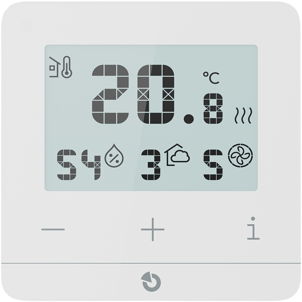 Jablotron Temperaturmelder mit LCD Display in weiß, Frontansicht mit Jablotron Logo