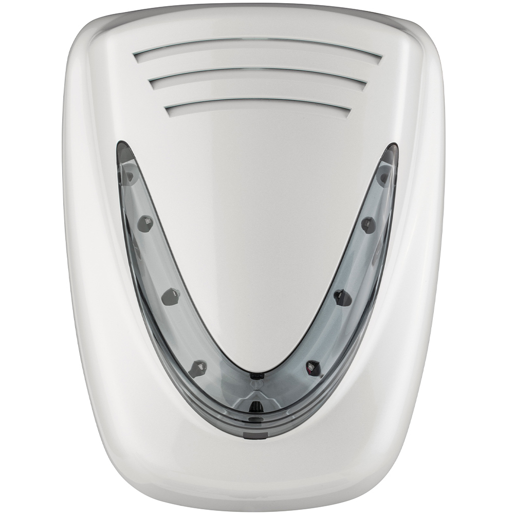 Standalone Außensirene, graue Kalotte, perlweiß, 114 db, IP44, IK08