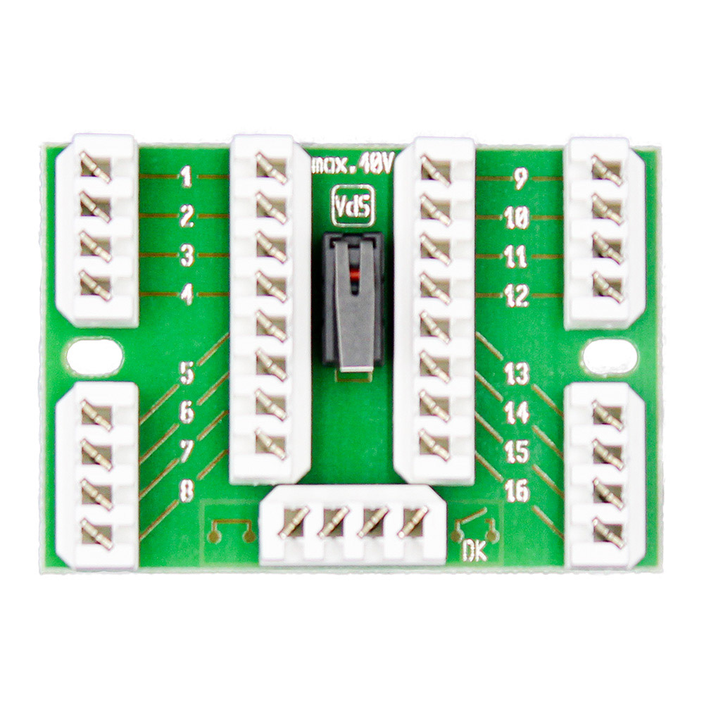 Top-Ansicht der 16-poligen Platine für Verteiler LD10 oder LD20 mit Anschlussklemmen