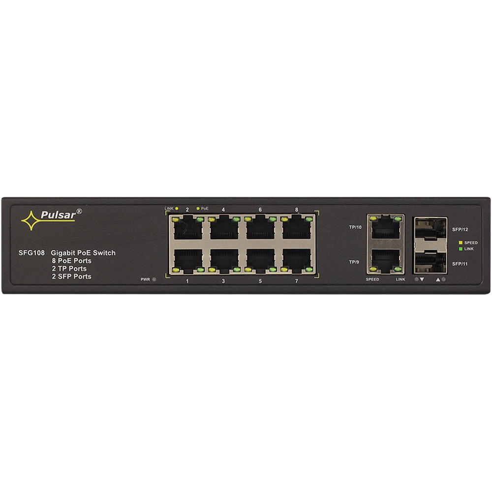 Pulsar PoE-Switch, 12 Ports, 8 Ports PoE, 90W, Desktop, Rack, schwarz-4