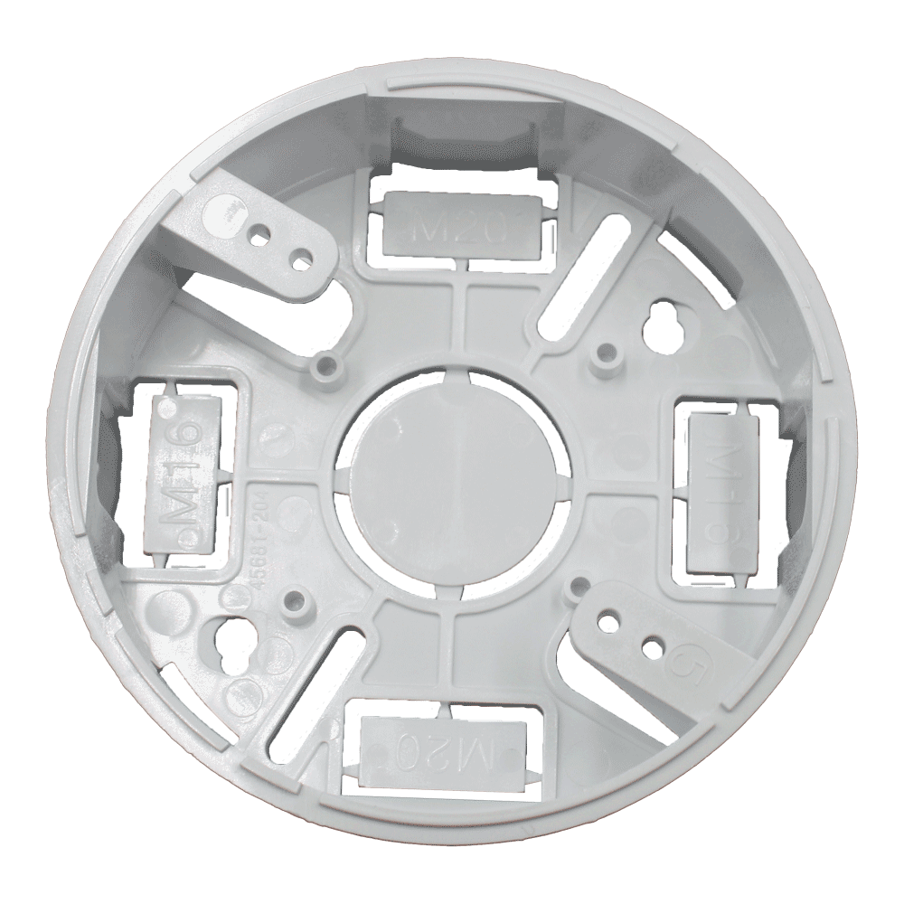 Innenansicht des weißen Aritech Aufbau-Rahmens DB806 mit sichtbaren Montagelöchern