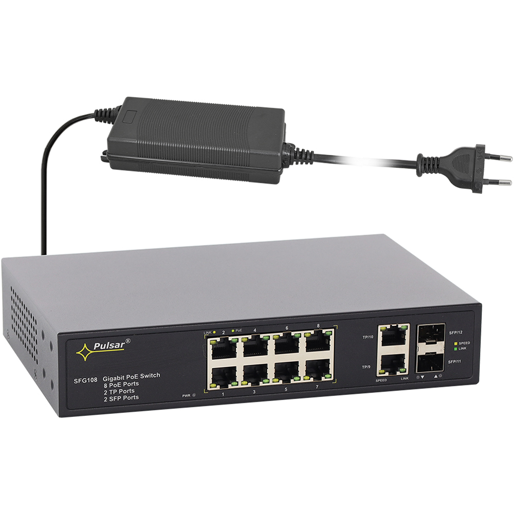 Pulsar PoE-Switch, 12 Ports, 8 Ports PoE, 90W, Desktop, Rack, schwarz-5