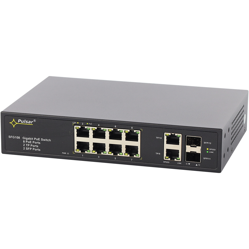 Pulsar PoE-Switch, 12 Ports, 8 Ports PoE, 90W, Desktop, Rack, schwarz-3