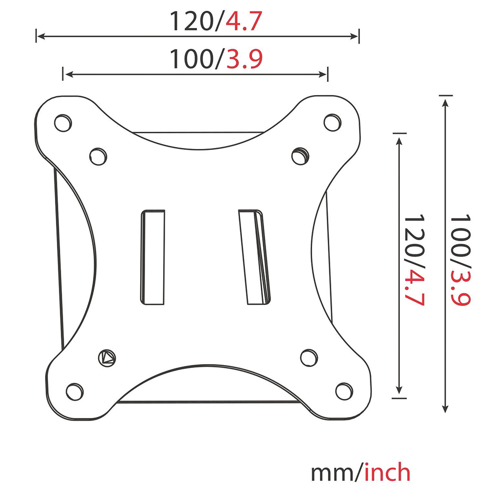 monitorhalterung, VESA Platte, Wandhalterung, Flachhalterung, Abmessungen 100x100