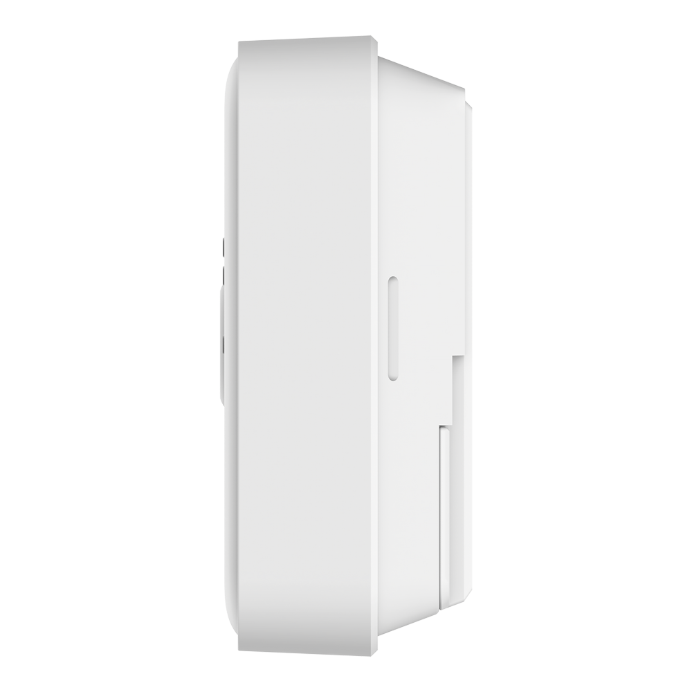 Kohlenmonoxidmelder mit Display, weiß, 10-Jahresbatterie, Frontansicht mit LCD, Test/Silence-Taste und Status-LEDs (Alarm/Fault/Power)