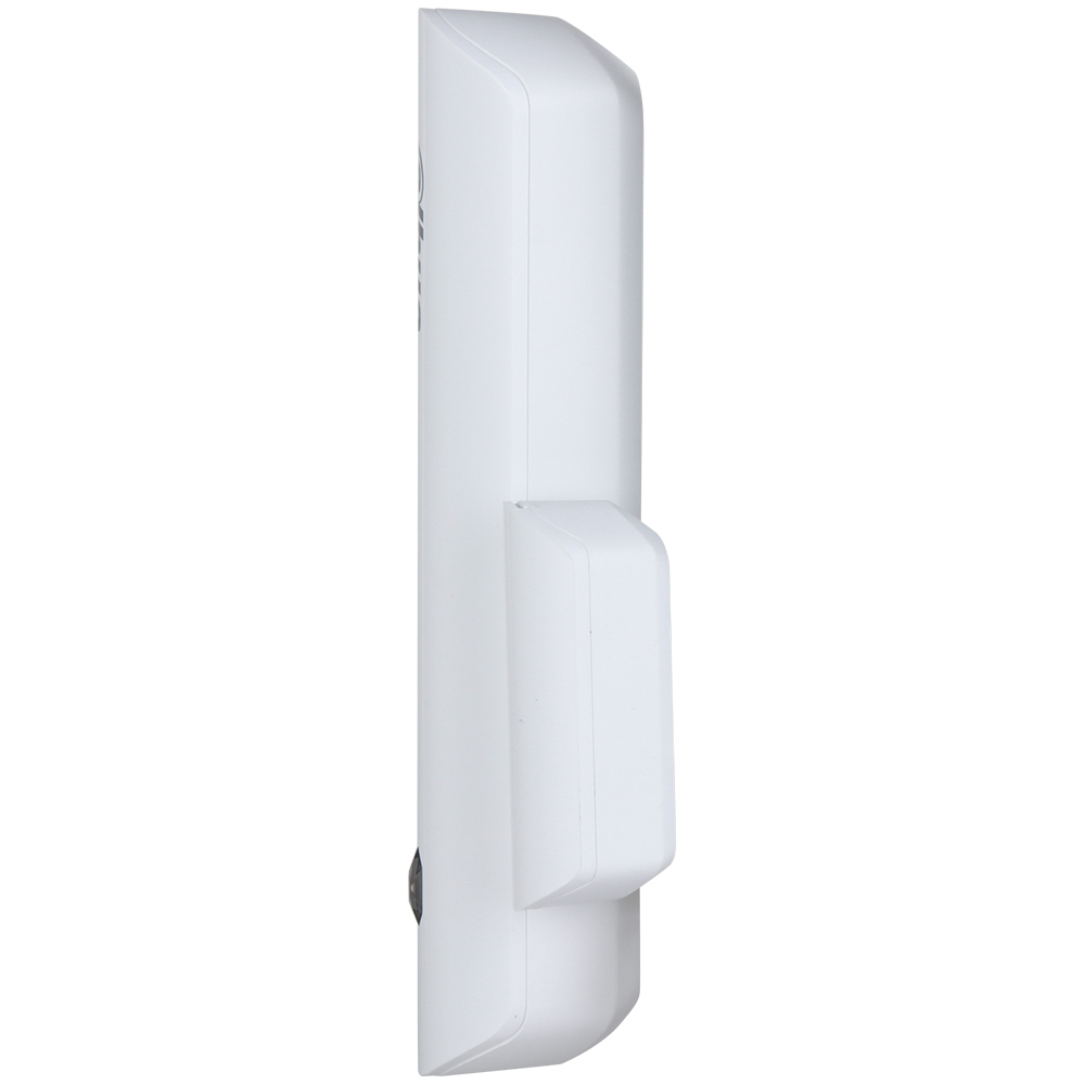 Schmaler Dahua Funk-Türmagnetkontakt mit Erschütterungsdetektion, 868–868,6 MHz, weiß, Seitenansicht nach links