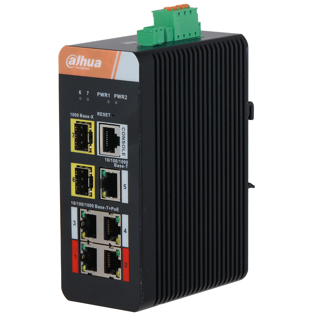 industrieller Ethernet-Switch, DIN-Schienenmontage, RJ45-Anschlüsse, PoE-Switch, schwarzes Gehäuse