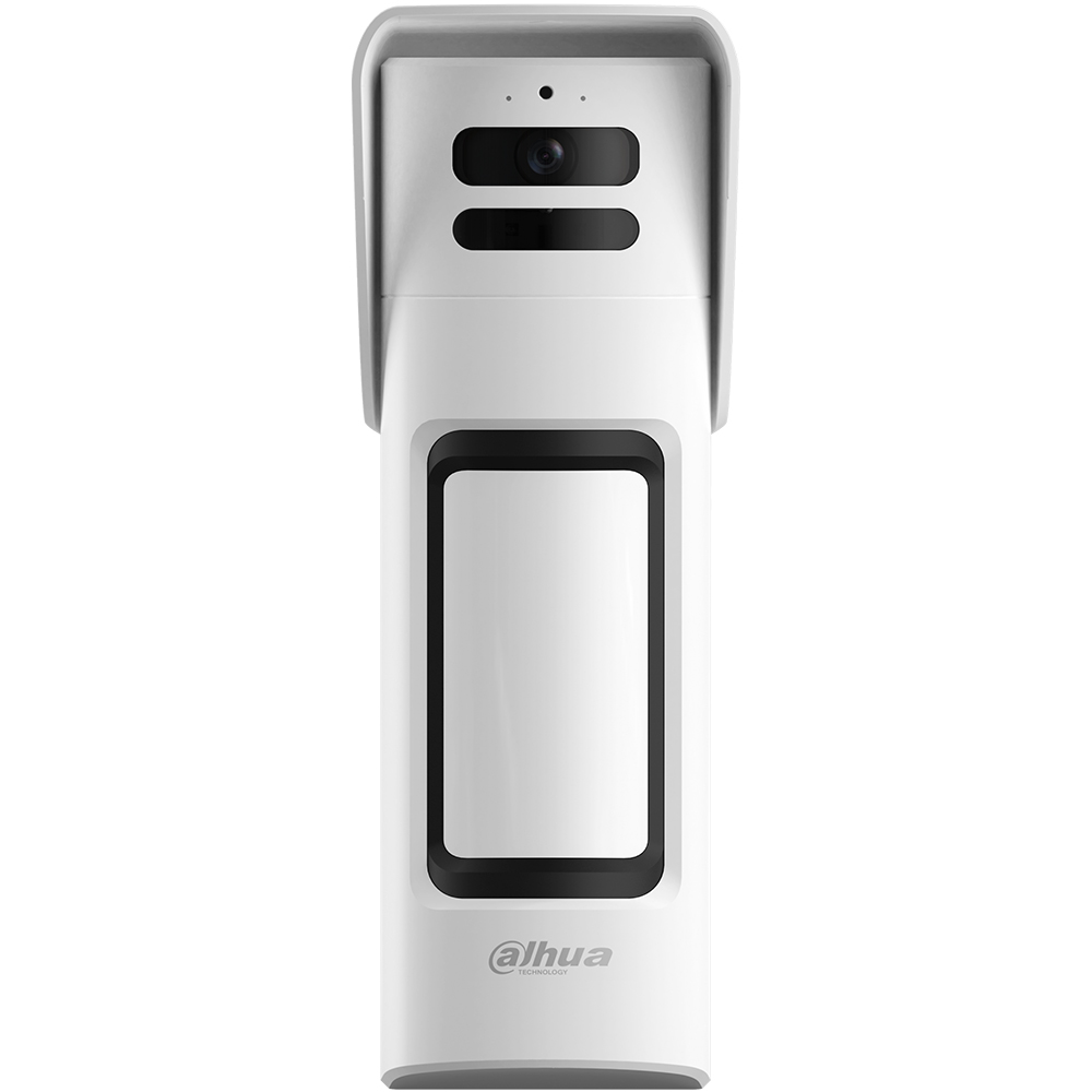 Von vorne Dahua Funk Außen-PIR-Bewegungsmelders mit Kamera und Schutzdach, weiß
