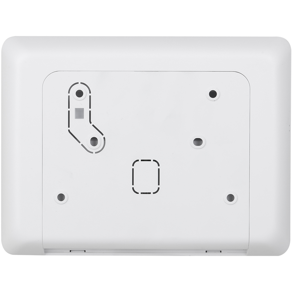 Rückseite eines Dahua Funk-Bedienteils in Weiß mit Befestigungspunkten und Öffnungen zur Wandmontage