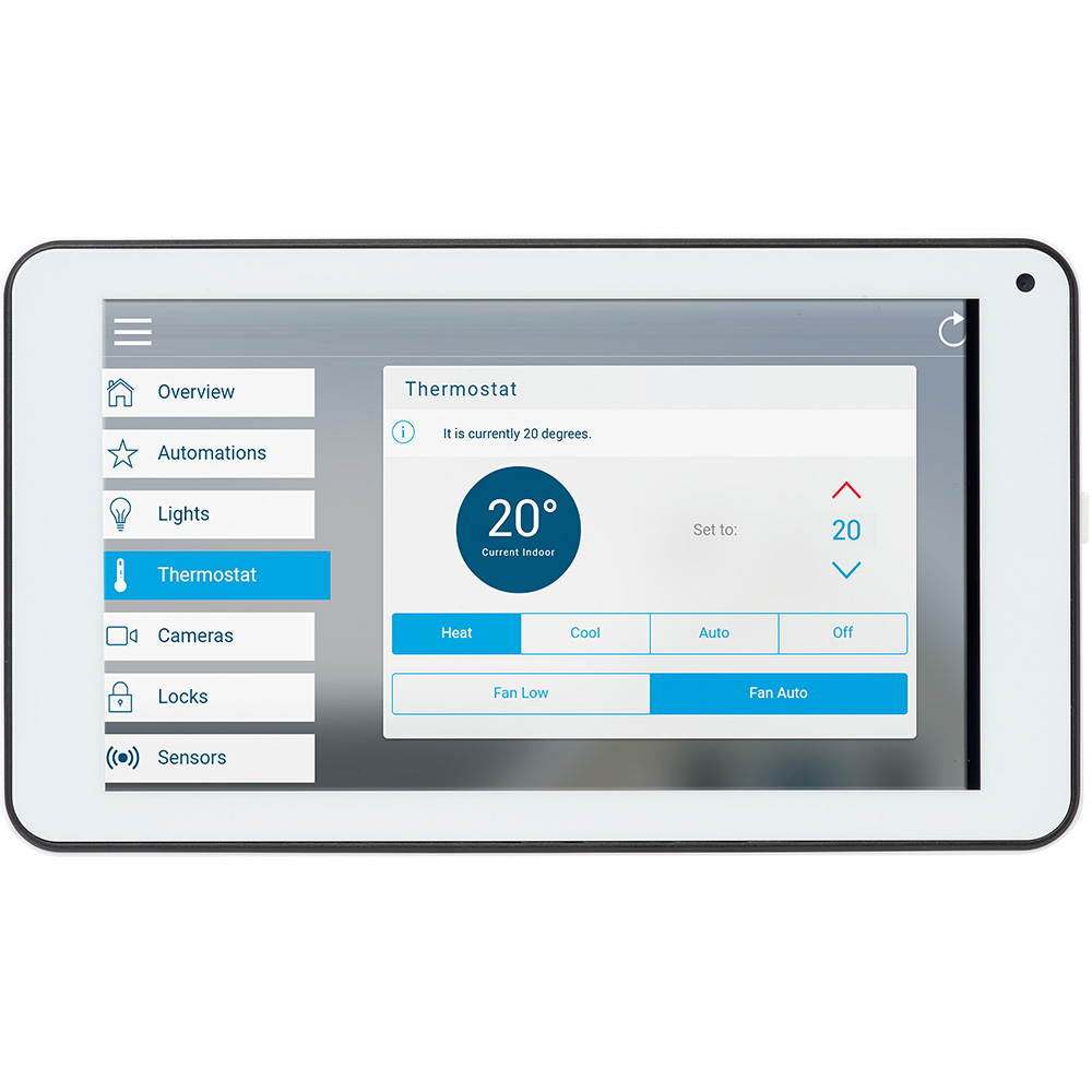 Aritech ZeroWire Bedienteil UX-TOUCH01 mit Touchscreen, Smart-Home-Übersicht, weißes Gehäuse