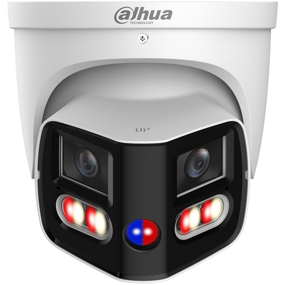 weiße Dual-Lens-Eyeball-Kamera, frontalansicht mit leuchtenden IR- und Weißlicht 