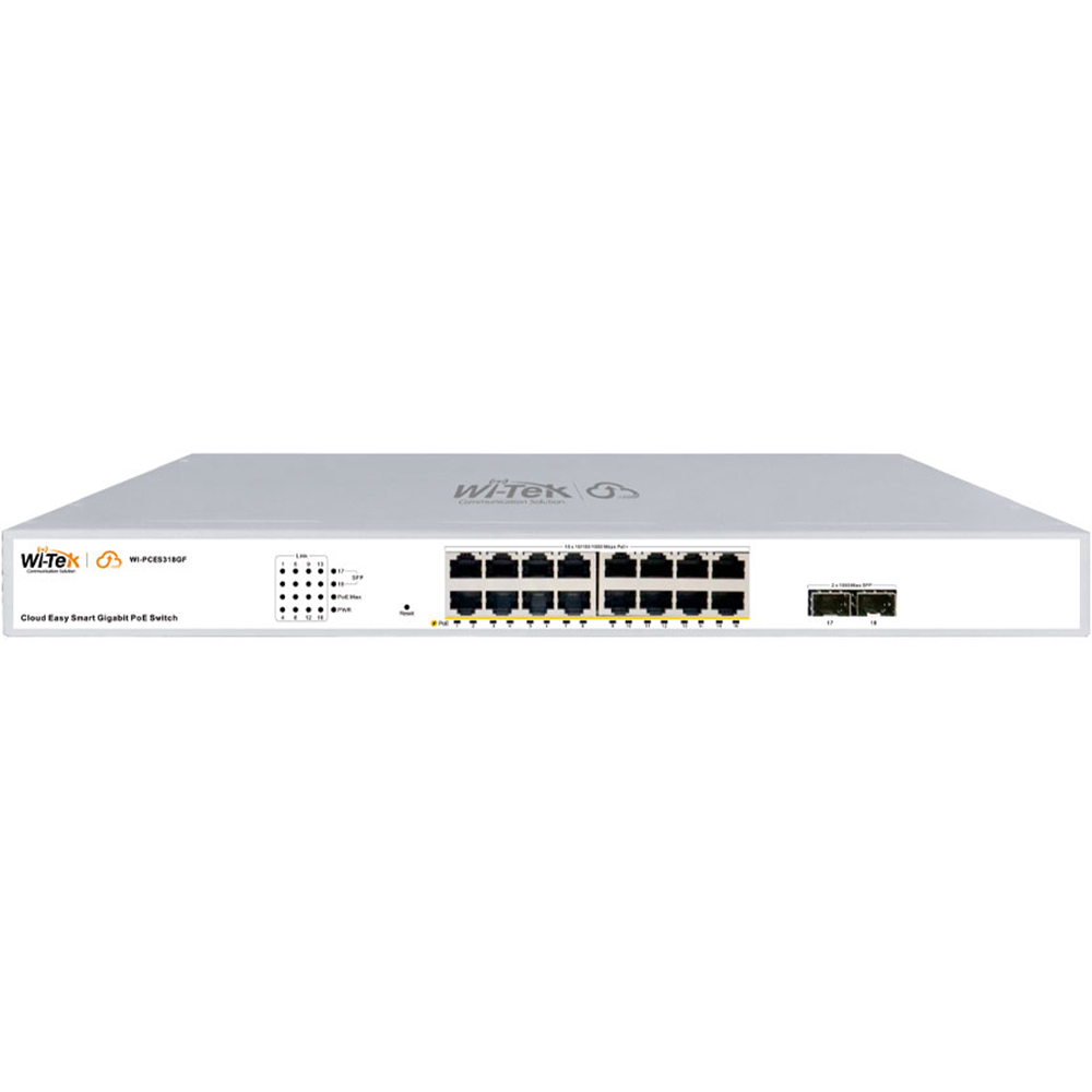 Witek PoE-Switch, 18 Ports, 16 Ports PoE, 2 Ports SFP, cloud managed, Rack-1